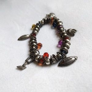 Football themed charm bracelet beaten metal